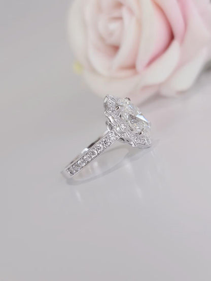 2Ct Halo Oval Shaped Vintage inspired Moissanite Diamond Engagement Ring - JBR Jeweler