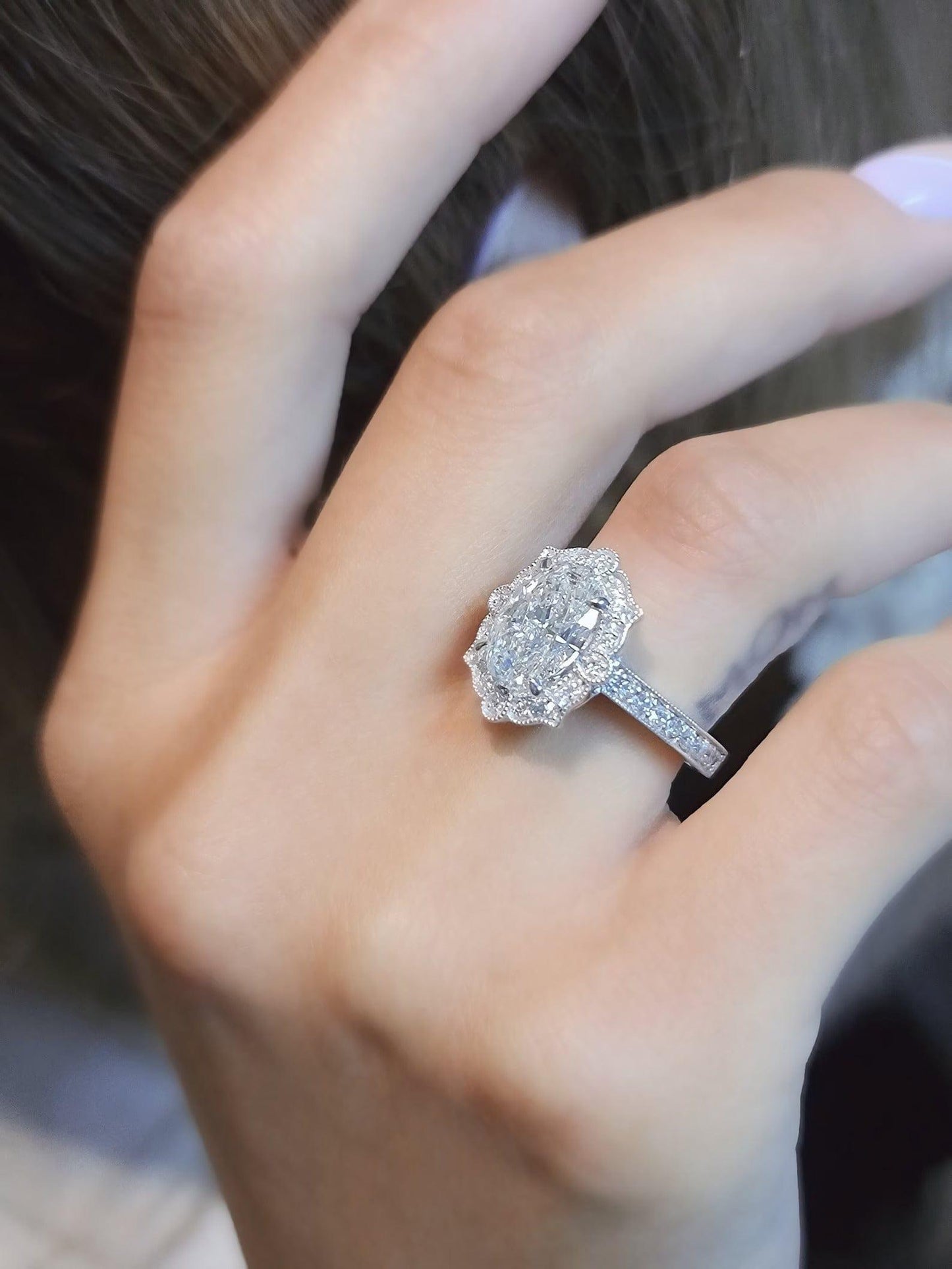 2Ct Halo Oval Shaped Vintage inspired Moissanite Diamond Engagement Ring - JBR Jeweler