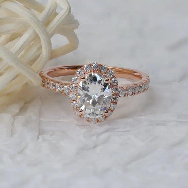 2CT Oval Cut Halo Moissanite Engagement Ring For Women - JBR Jeweler