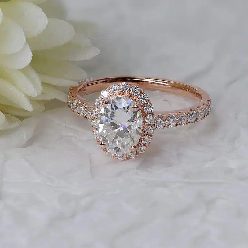 2CT Oval Cut Halo Moissanite Engagement Ring For Women - JBR Jeweler