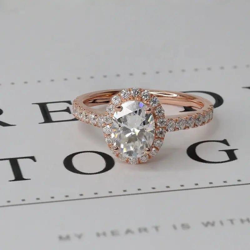 2CT Oval Cut Halo Moissanite Engagement Ring For Women - JBR Jeweler