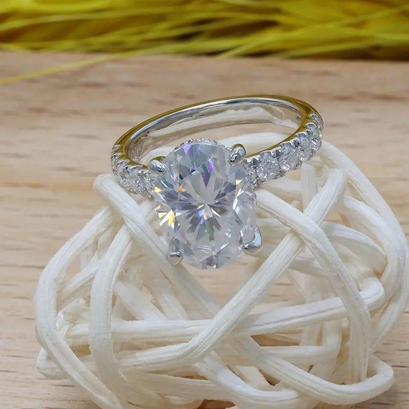 2Ct Oval Cut Lab Grown-CVD Solitaire Under Halo Engagement Ring - JBR Jeweler