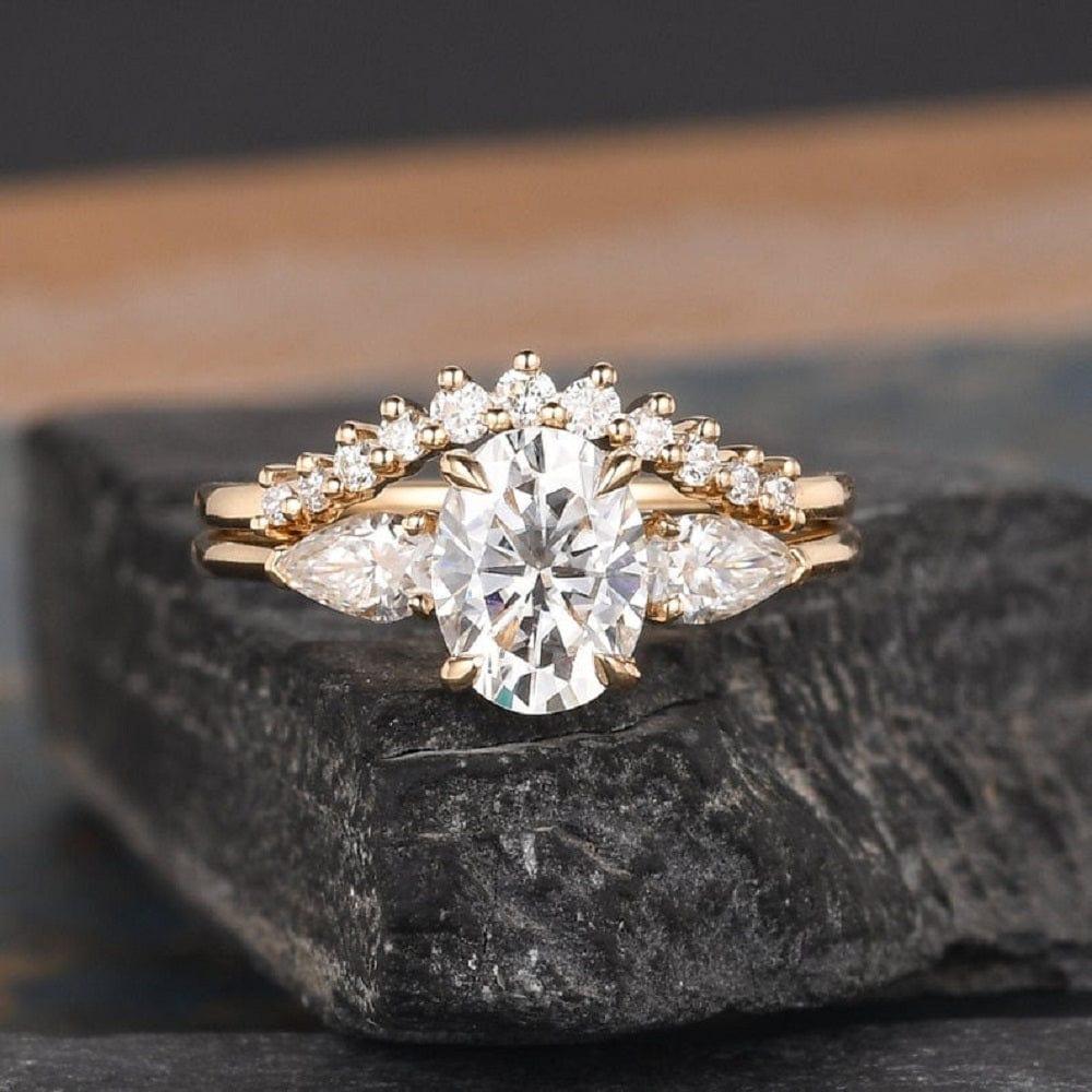 2CT Oval Cut Pear Shaped Three Stone Moissanite Bridal Set Ring - JBR Jeweler