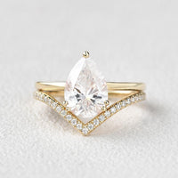 2CT Pear Cut Lab-Grown Diamond Halo Bridal Set Ring V Band (2Pcs) - JBR Jeweler