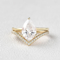 2CT Pear Cut Lab-Grown Diamond Halo Bridal Set Ring V Band (2Pcs) - JBR Jeweler