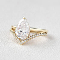 2CT Pear Cut Lab-Grown Diamond Halo Bridal Set Ring V Band (2Pcs) - JBR Jeweler