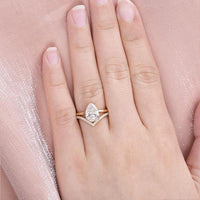 2CT Pear Cut Lab-Grown Diamond Halo Bridal Set Ring V Band (2Pcs) - JBR Jeweler