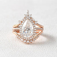 2CT Pear Cut Lab-Grown Diamond Vintage Style Halo Bridal Set Ring (3Pcs) - JBR Jeweler