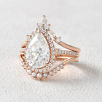 2CT Pear Cut Lab-Grown Diamond Vintage Style Halo Bridal Set Ring (3Pcs) - JBR Jeweler