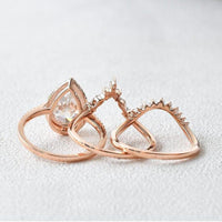 2CT Pear Cut Lab-Grown Diamond Vintage Style Halo Bridal Set Ring (3Pcs) - JBR Jeweler