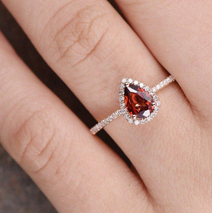 2ct Pear Shaped Garnet Rose Gold Diamond Wedding Bridal Ring - JBR Jeweler