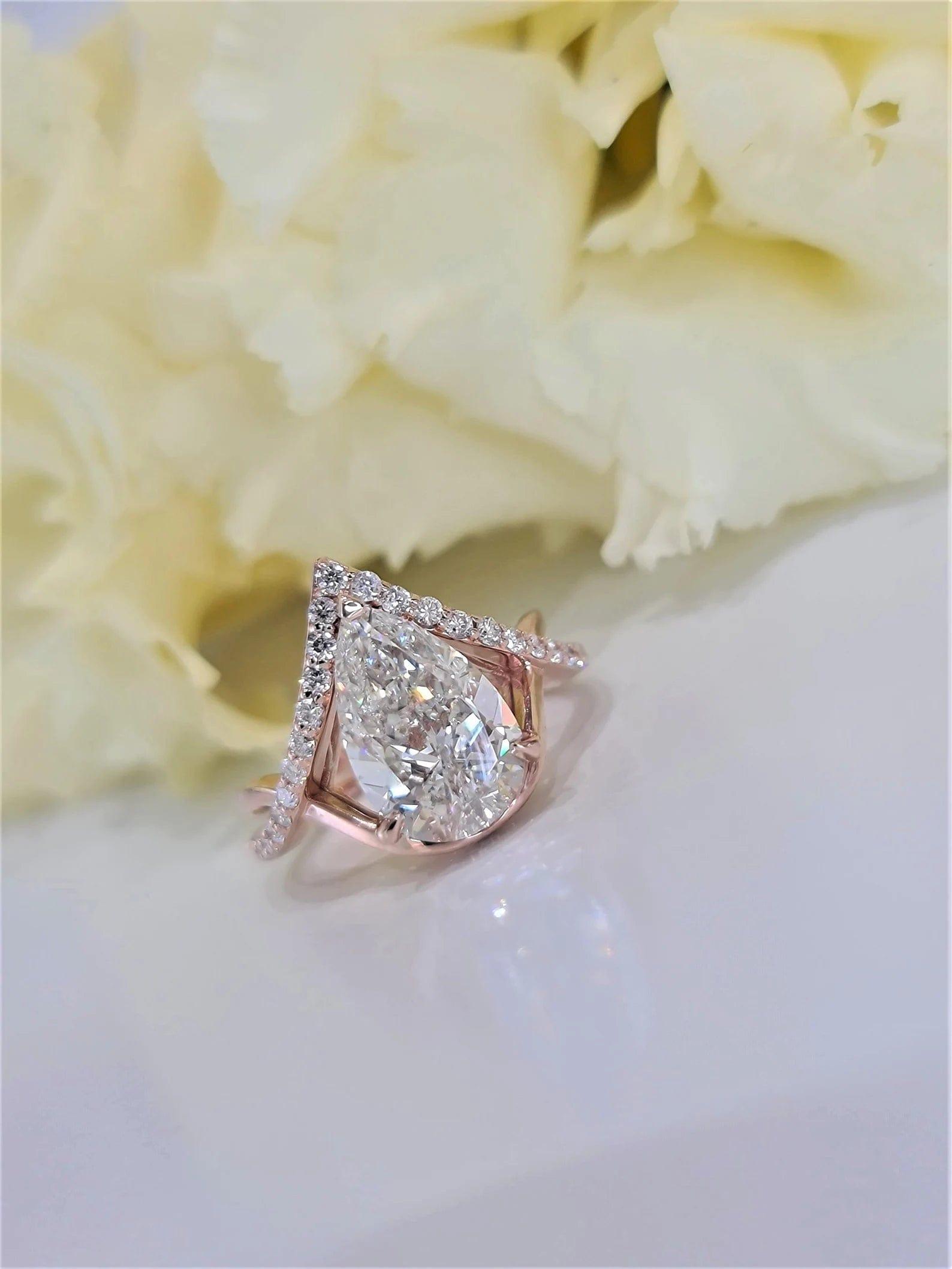 2Ct Pear Shaped Split Shank Moissanite Diamond Engagement Ring - JBR Jeweler