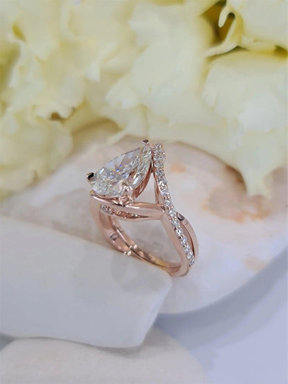 2Ct Pear Shaped Split Shank Moissanite Diamond Engagement Ring - JBR Jeweler