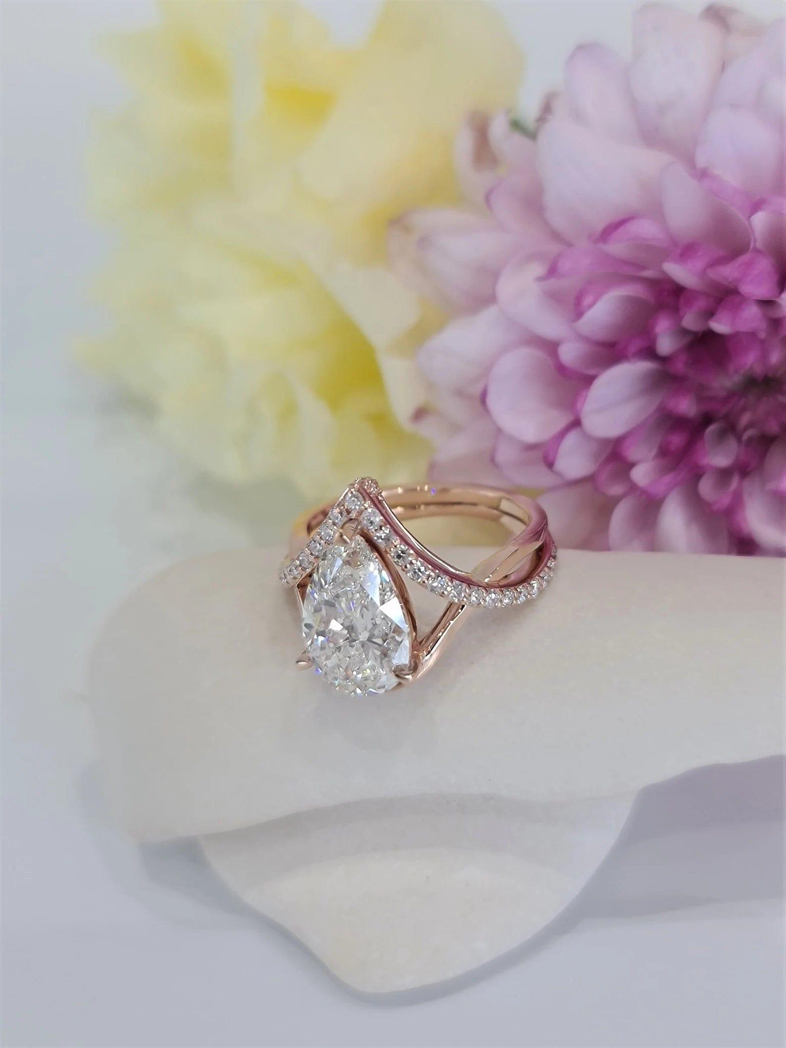 2Ct Pear Shaped Split Shank Moissanite Diamond Engagement Ring - JBR Jeweler