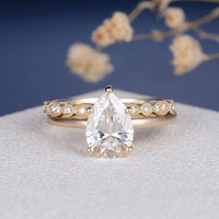 2ct Pear Shaped Stacking Minimalist Yellow Gold Solitaire 2pcs Moissanite Engagement Ring - JBR Jeweler