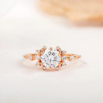 2CT Round Cut Lab-Grown Diamond Unique Halo Engagement Ring - JBR Jeweler