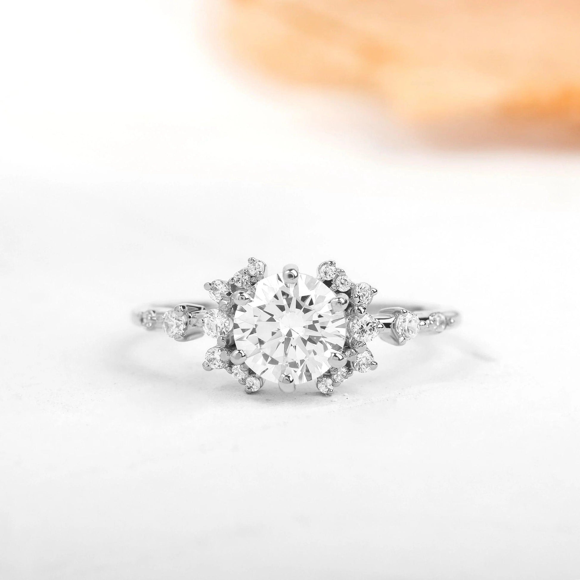 2CT Round Cut Lab-Grown Diamond Unique Halo Engagement Ring - JBR Jeweler