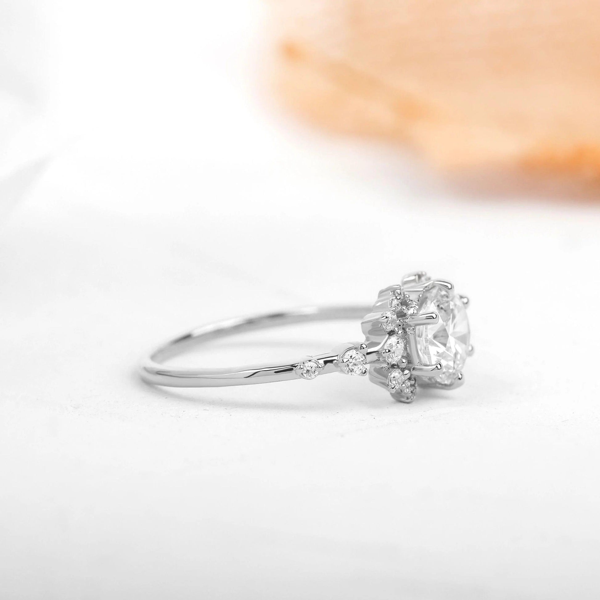 2CT Round Cut Lab-Grown Diamond Unique Halo Engagement Ring - JBR Jeweler