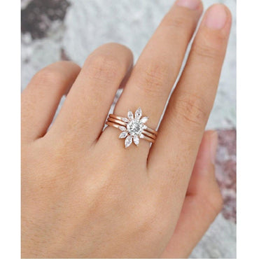 2CT Round Cut Moissanite Trio Bridal Promise Moissanite Ring Set - JBR Jeweler