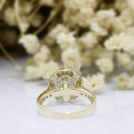 2CT Round Cut Moissanite Vintage Filigree Cathedral Halo Engagement Ring - JBR Jeweler