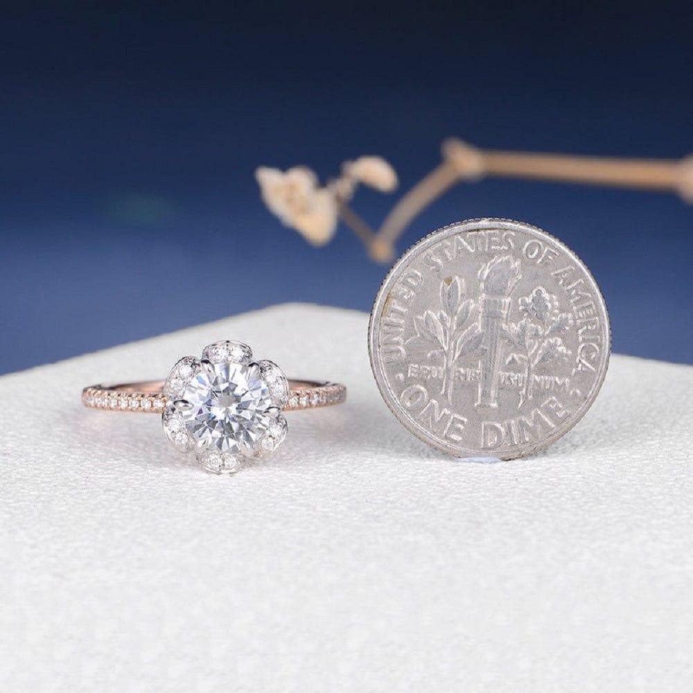 2CT Round Cut Unique Flower Love Promise Moissanite Engagement Ring - JBR Jeweler
