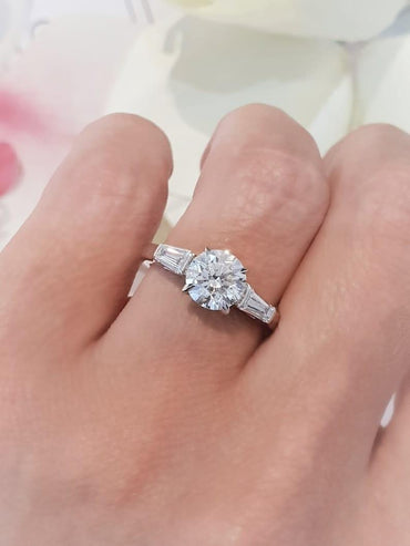 2Ct Round Diamond Side Baguette Lab Grown Engagement Ring - JBR Jeweler