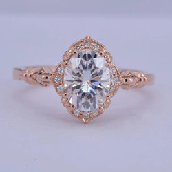 2ct Vintage Halo Oval Cut Rose Gold Promise Moissanite Engagement Ring - JBR Jeweler