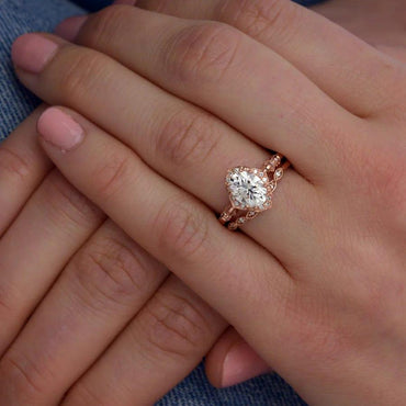 2ct Vintage Halo Oval Cut Rose Gold Promise Moissanite Engagement Ring - JBR Jeweler