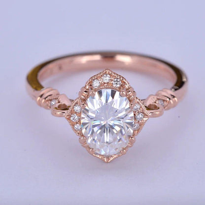 2ct Vintage Halo Oval Cut Rose Gold Promise Moissanite Engagement Ring - JBR Jeweler