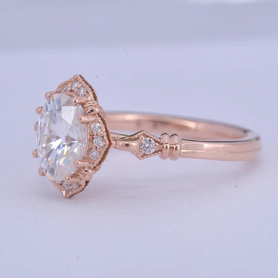 2ct Vintage Halo Oval Cut Rose Gold Promise Moissanite Engagement Ring - JBR Jeweler