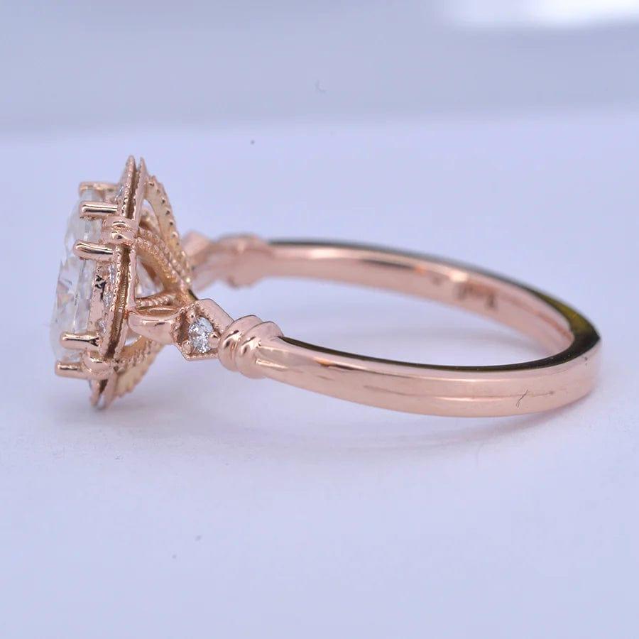 2ct Vintage Halo Oval Cut Rose Gold Promise Moissanite Engagement Ring - JBR Jeweler