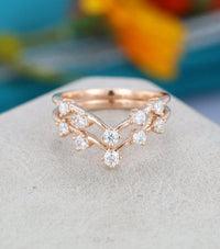 2PCS Rose Gold Curved wedding Bridal Stacking Moissanite Eternity Band - JBR Jeweler