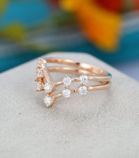 2PCS Rose Gold Curved wedding Bridal Stacking Moissanite Eternity Band - JBR Jeweler