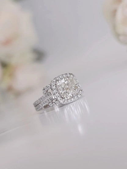 3.00ct Cushion cut Moissanite Halo Solitaire Engagement Ring - JBR Jeweler