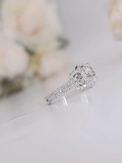 3.00ct Cushion cut Moissanite Halo Solitaire Engagement Ring - JBR Jeweler