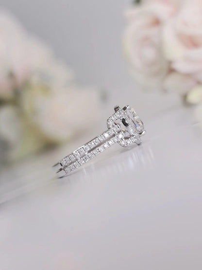 3.00ct Cushion cut Moissanite Halo Solitaire Engagement Ring - JBR Jeweler