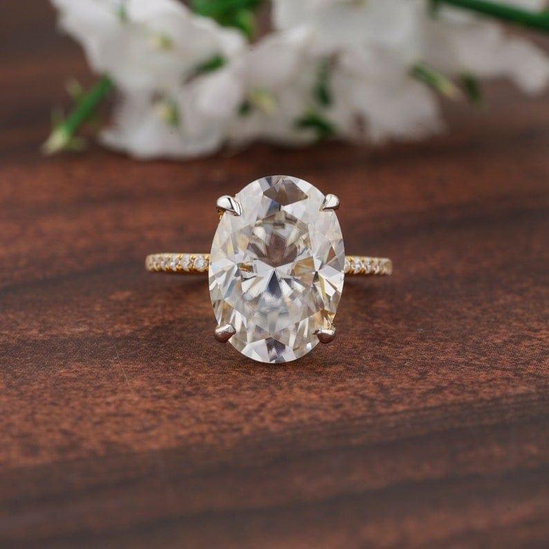 3.00CT Oval Shaped Solitaire Diamond Under Halo Moissanite Engagement Ring - JBR Jeweler