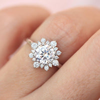 3.0CT Delicate Round cut Halo diamond Snowflake Engagement Ring - JBR Jeweler