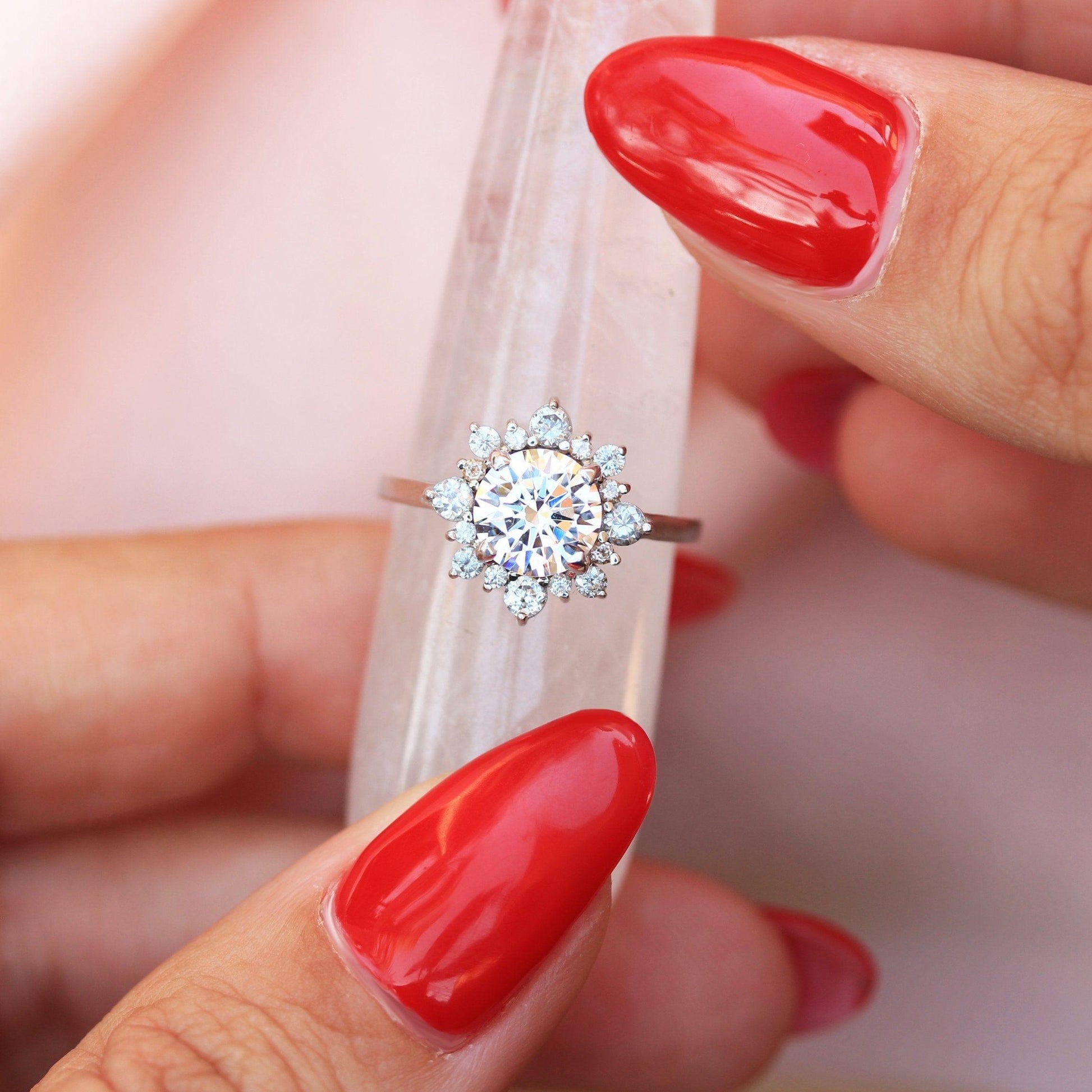 3.0CT Delicate Round cut Halo diamond Snowflake Engagement Ring - JBR Jeweler