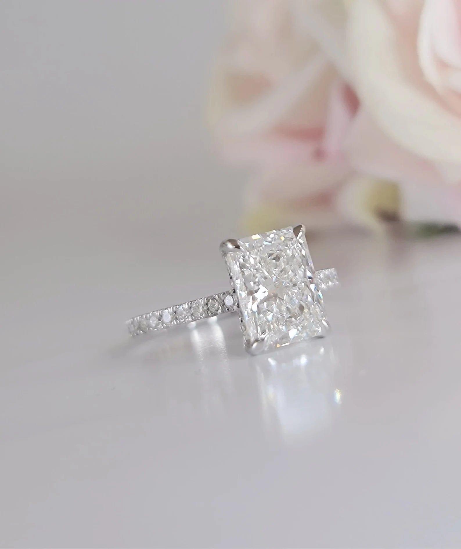 3.30CT Radiant Cut under Halo White Gold Moissanite Engagement Ring - JBR Jeweler