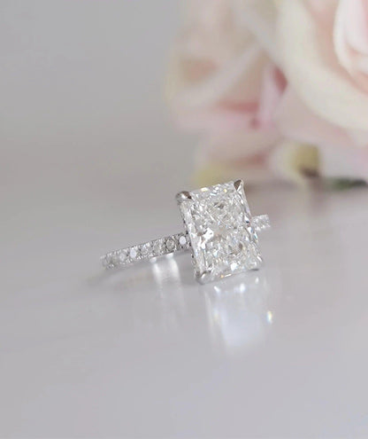 3.30CT Radiant Cut under Halo White Gold Moissanite Engagement Ring - JBR Jeweler