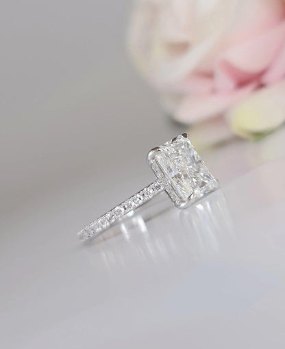 3.30CT Radiant Cut under Halo White Gold Moissanite Engagement Ring - JBR Jeweler