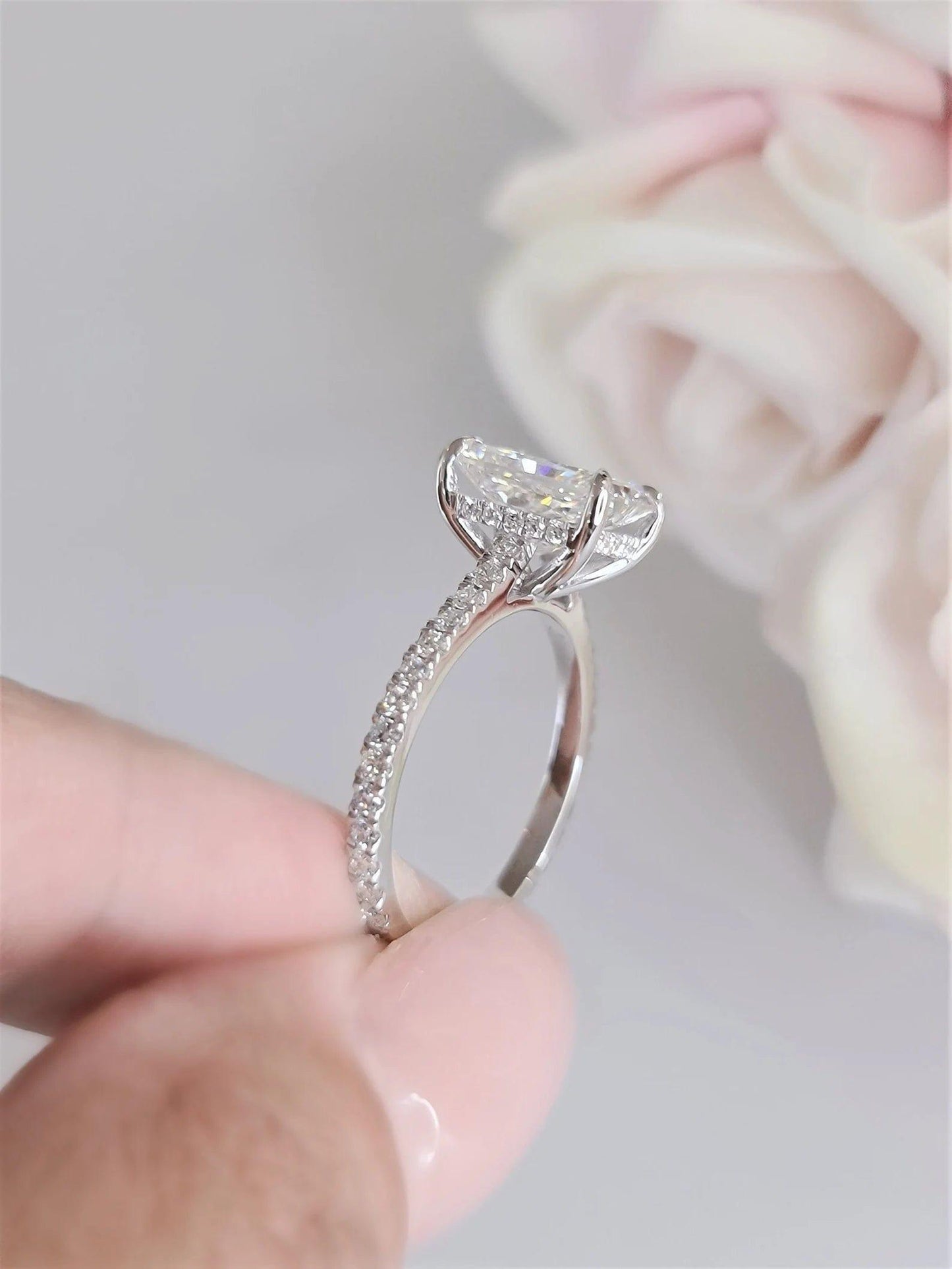 3.30CT Radiant Cut under Halo White Gold Moissanite Engagement Ring - JBR Jeweler
