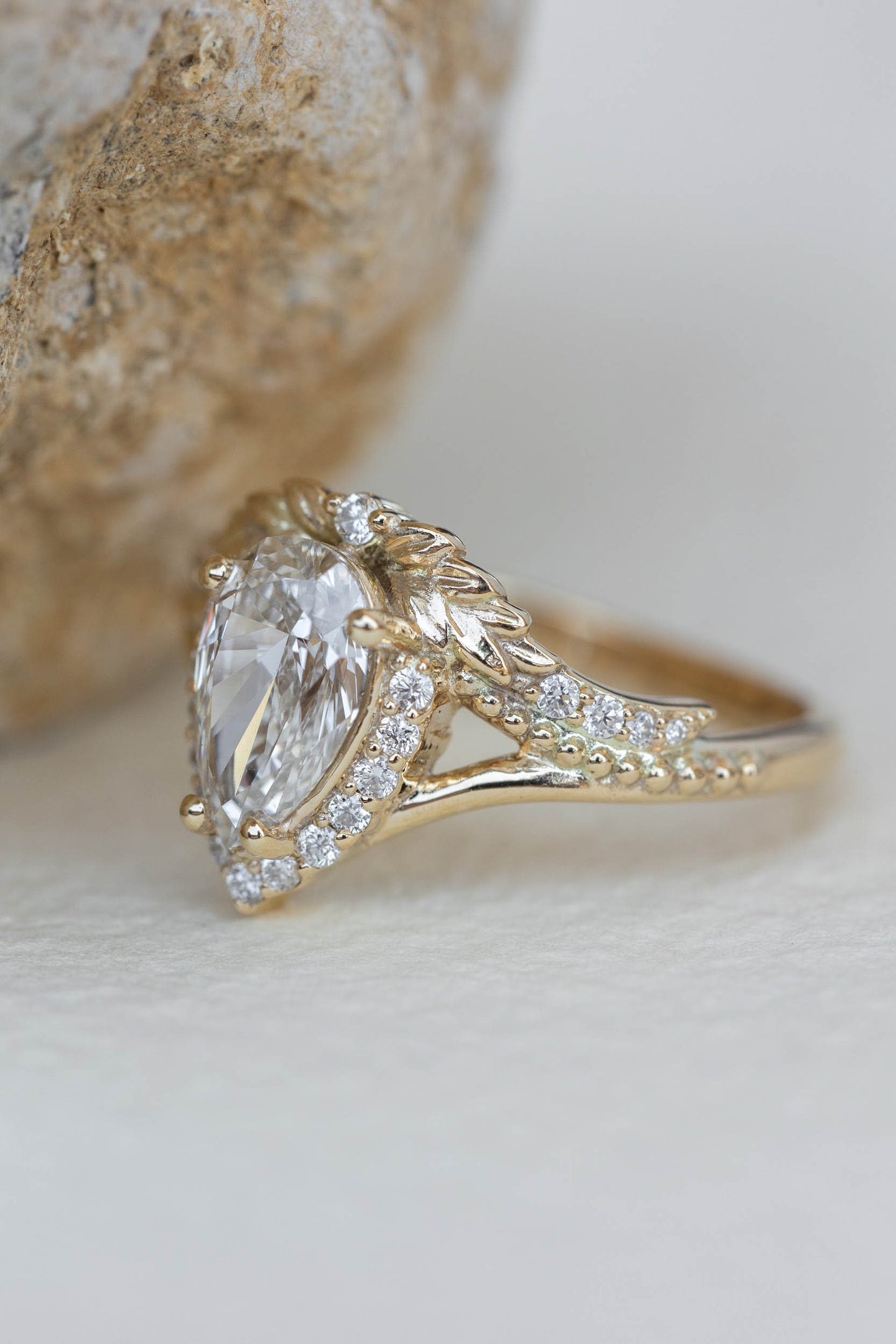 3.41 CT Pear Cut Antique Style with Lab-Grown Diamond Halo Engagement Ring