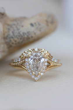 3.41 CT Pear Cut Antique Style with Lab-Grown Diamond Halo Engagement Ring