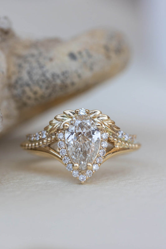 3.41 CT Pear Cut Antique Style Lab-Grown Diamond Halo Ring