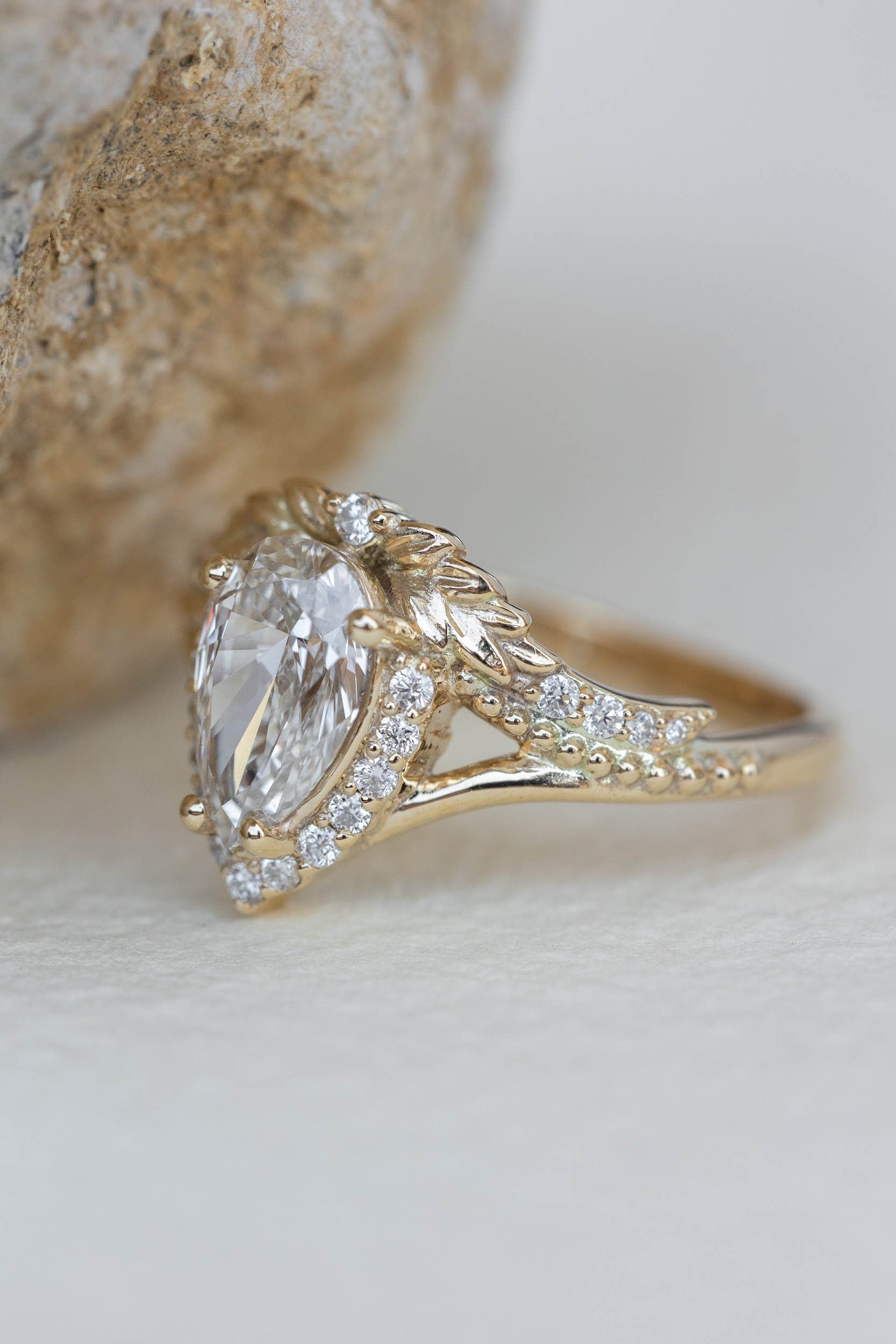 Antique Style 3.41 CT Pear Cut Lab-Grown Diamond Halo Ring