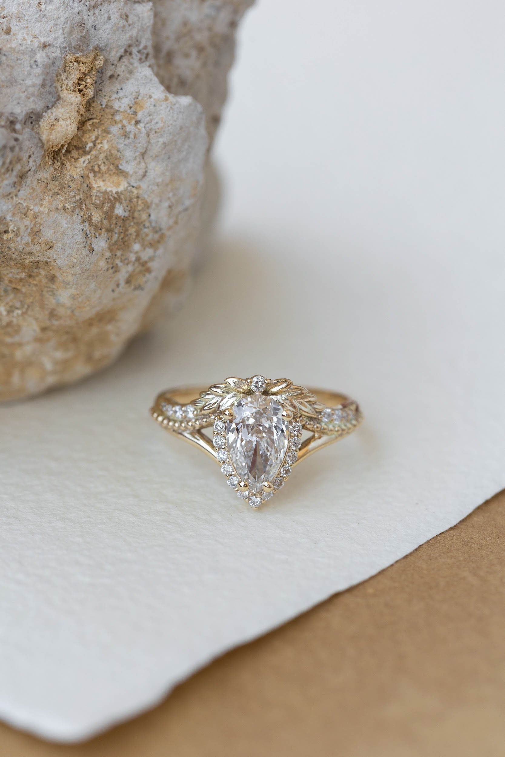 Lab-Grown Diamond Halo Ring Antique Style 3.41 CT Pear Cut