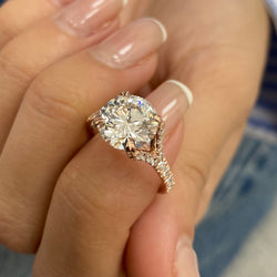 3.99 Ct Lab Grown Round Cut Accented Solid 14k Gold Split Shank Diamond Engagement Ring