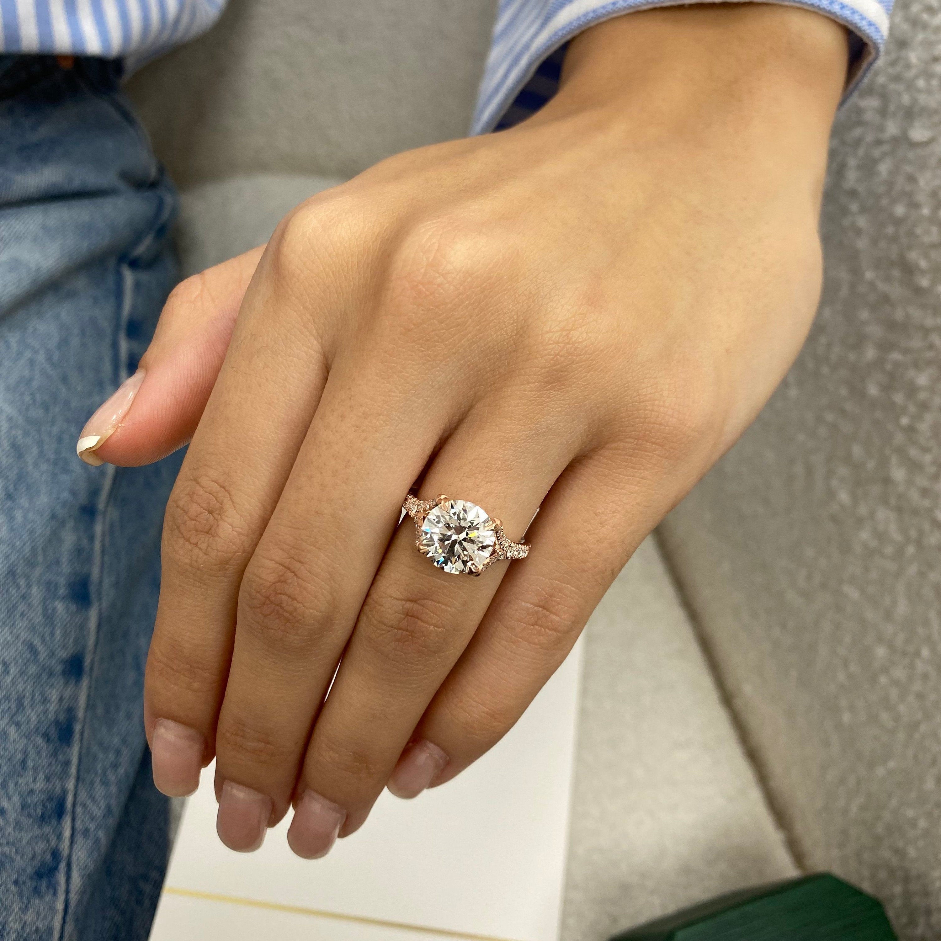 3.99 Ct Lab Grown Round Cut Accented Solid 14k Gold Split Shank Diamond Engagement Ring - JBR Jeweler